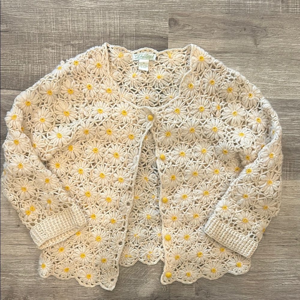 Lucky Brand Cream Crochet Sweater with Yellow Accents